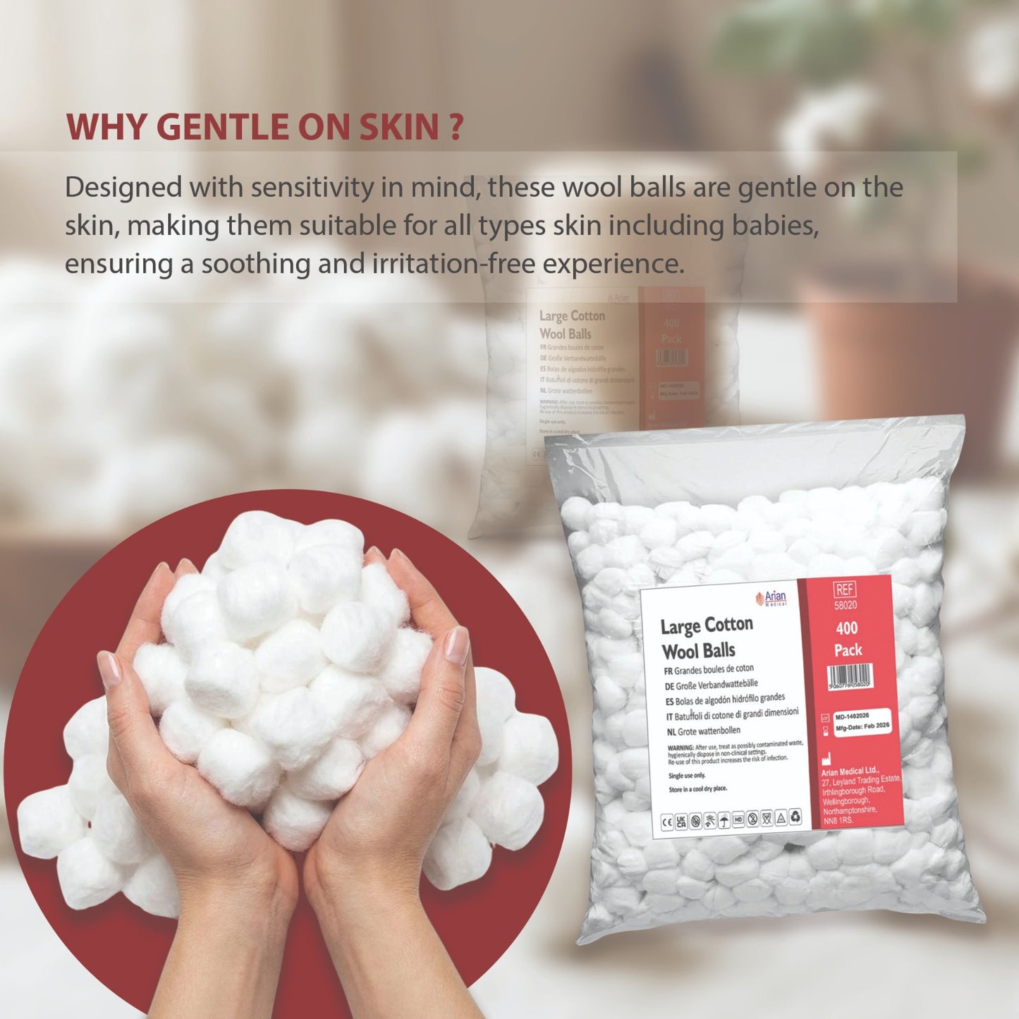Natural Cotton Wool Balls Pack of 1200 – Soft Absorbent Cotton Balls for Makeup Removal, Baby Care, Skincare & First Aid