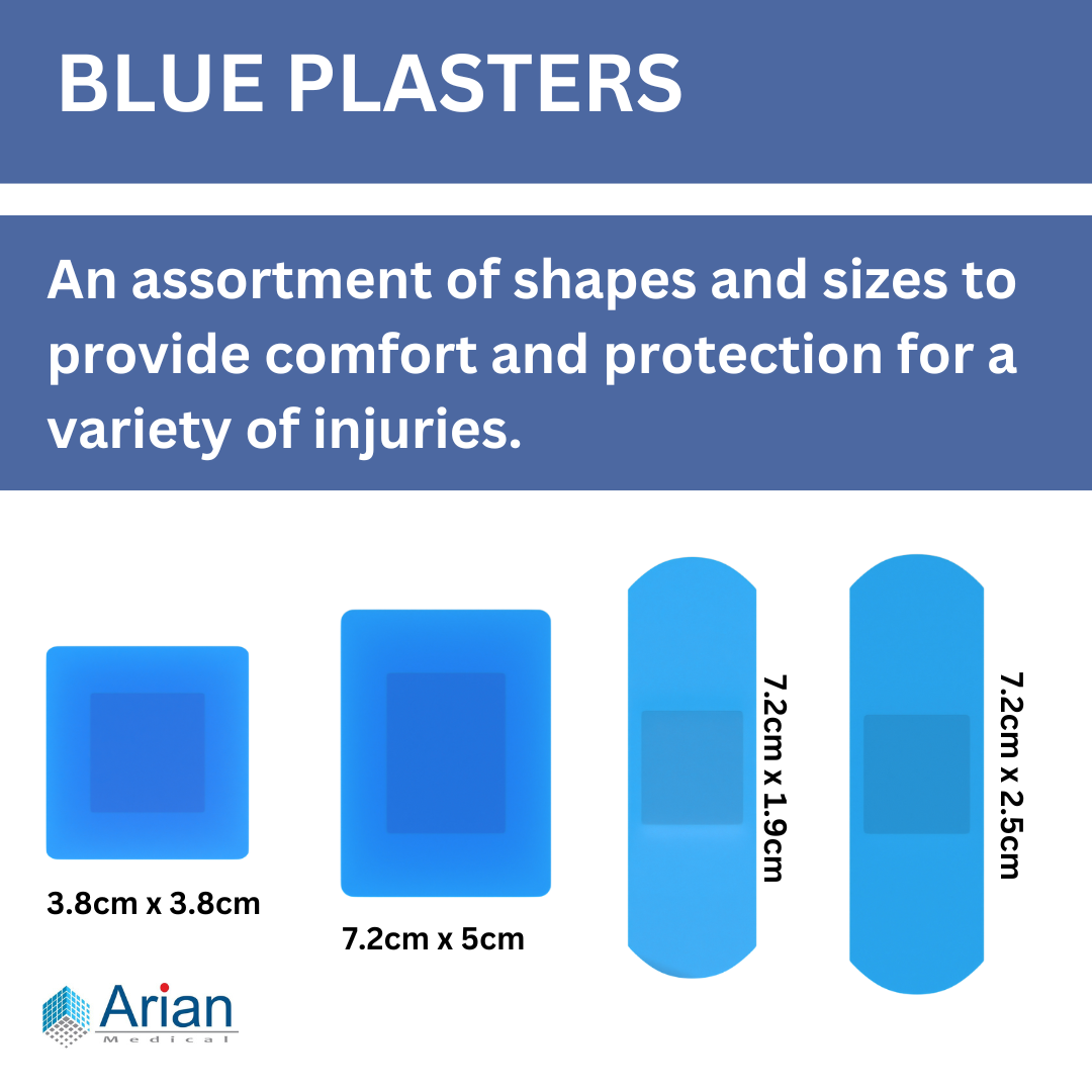 Blue Waterproof Detectable Chef Plasters – Food Safe Metal Detectable Catering First Aid Plasters | Sterile | AriaChef
