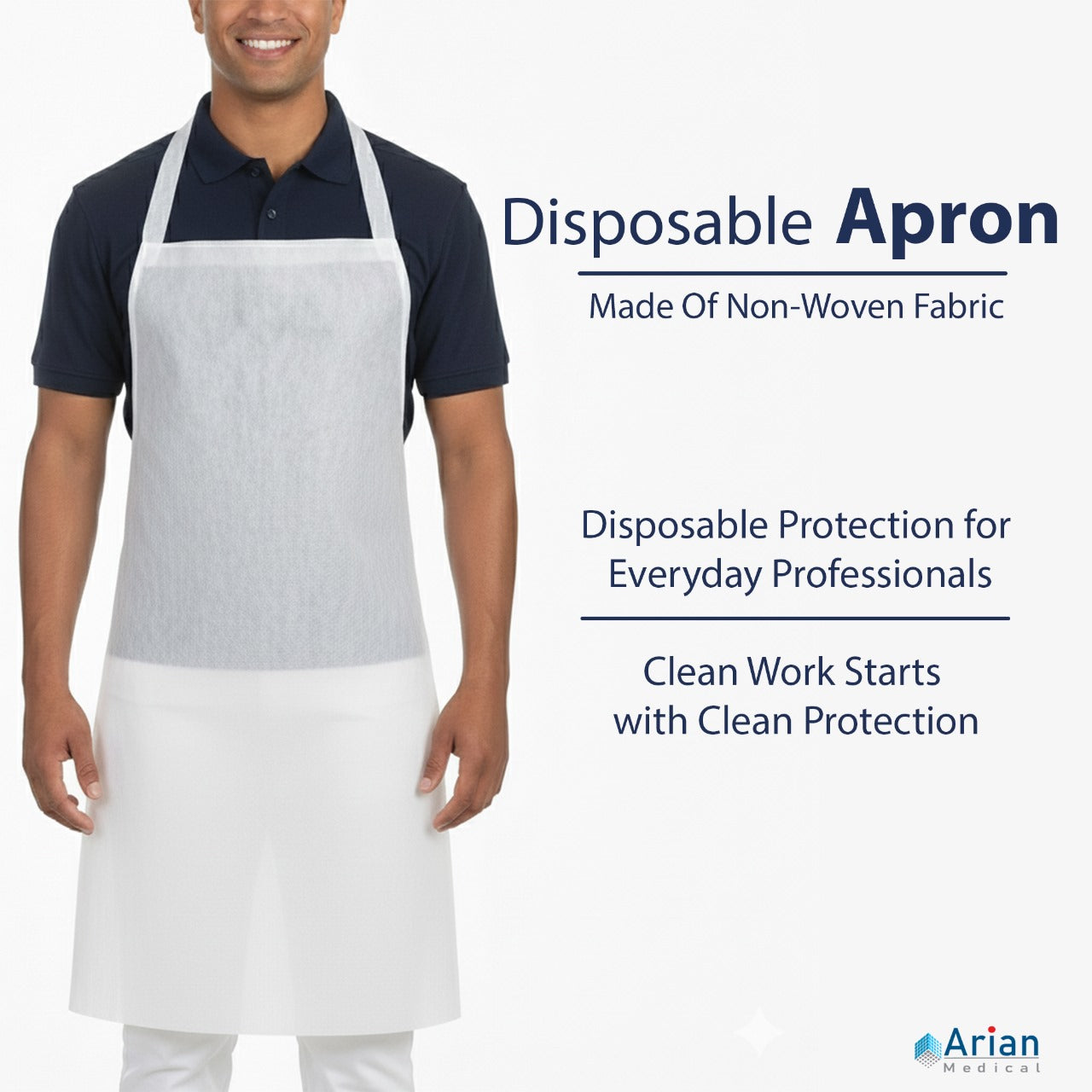 Disposable White Waterproof Aprons Pack of 100 – Non-Woven PE Protective Aprons for Catering, Medical & Food Prep