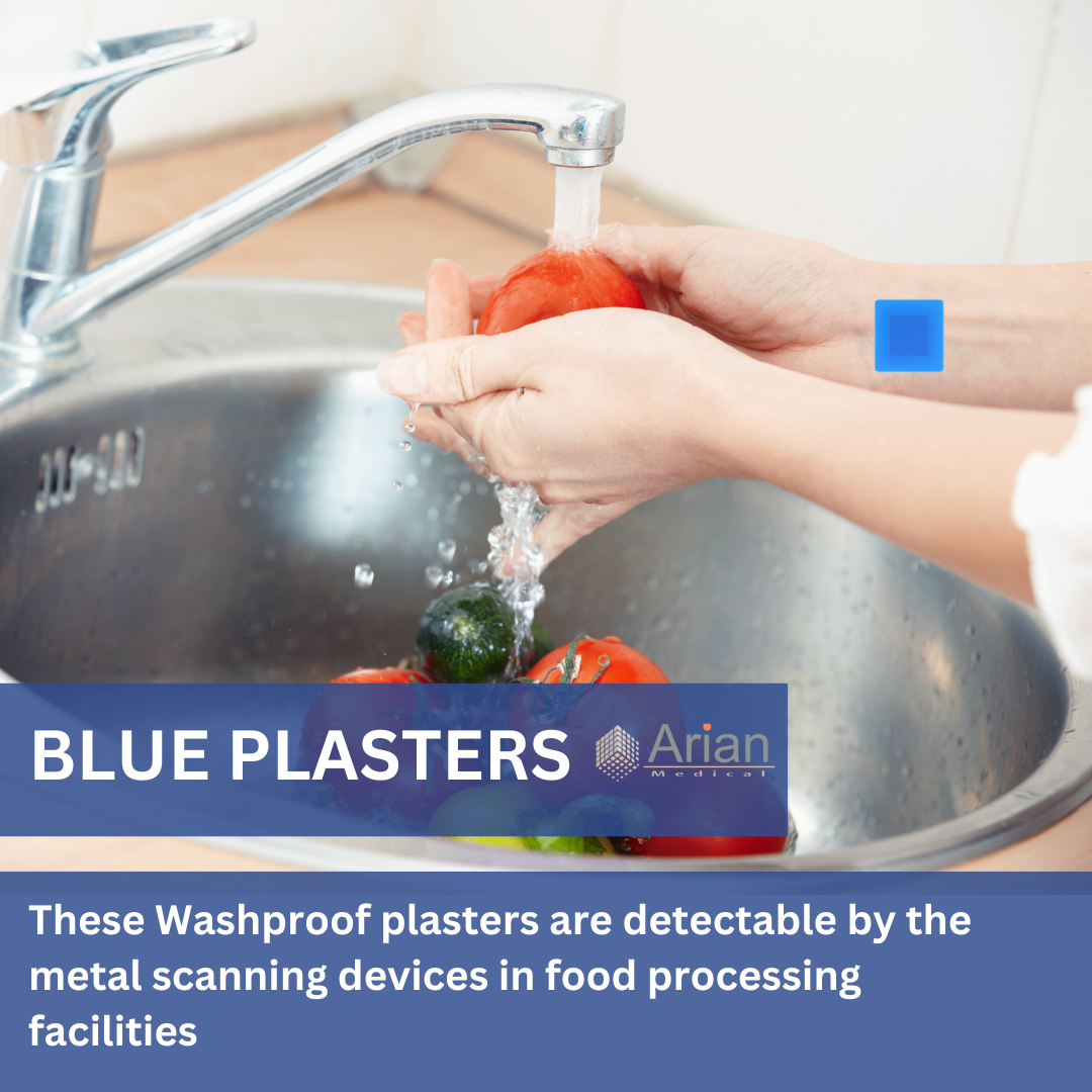 Blue Waterproof Detectable Chef Plasters – Food Safe Metal Detectable Catering First Aid Plasters | Sterile | AriaChef