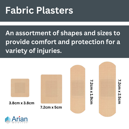 Sterile Fabric First Aid Plasters Pack of 100 – Breathable Adhesive Wound Care Dressings | Hypoallergenic | AriaPlast